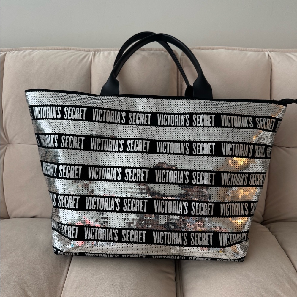 Victoria's Secret Silver and Black Travel Bag